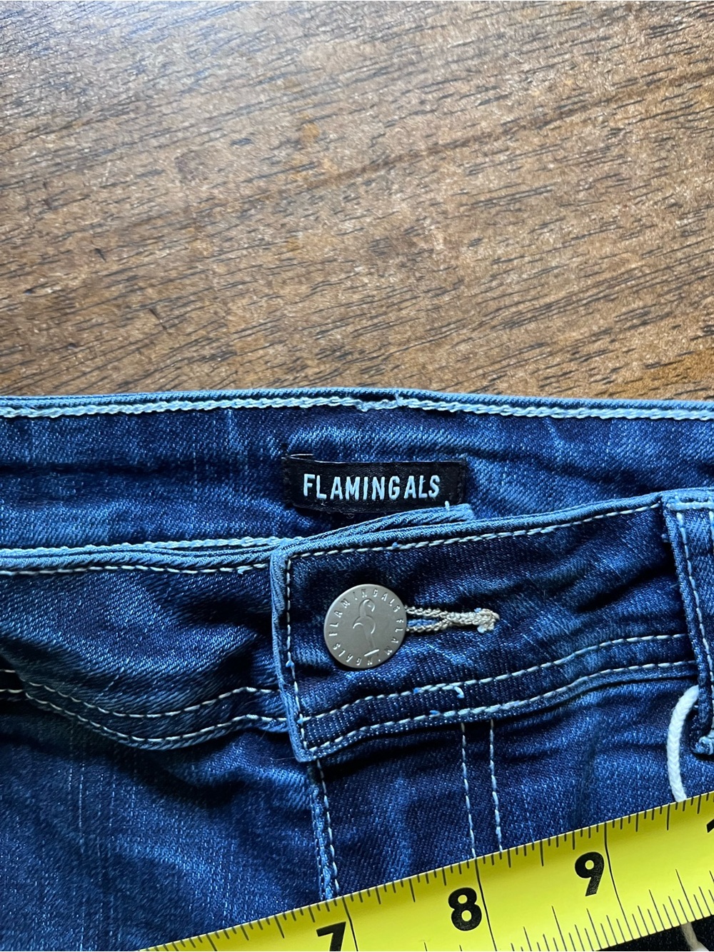 NWT Flamingals Stripe & Star Embroidery Raw Hem Mid Waist Skinny Capri Jeans - Picture 7 of 8